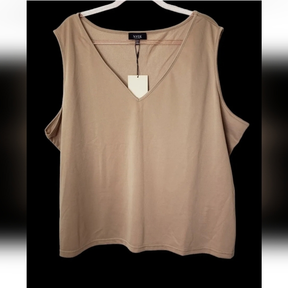 NWT NYDJ 2X/3X Tank Top Shirt Carmel Brown Loose Lagenlook Fit V-Neck - Picture 4 of 8